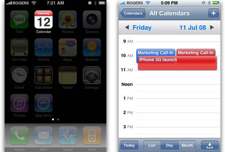 iPhone OS 2 multi-color calendar (2008)